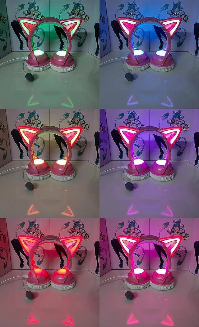Alt view image 2 of 7 - kuayang Wireless Cat Ear Headphones (7 Color Changing) with & 3.5mm Jack, Gaming Pro, Bluetooth&Wired Connection (Pink)