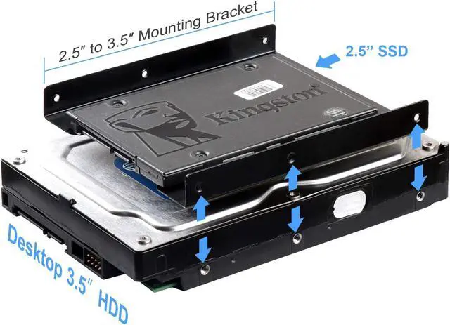 Alt view image 4 of 7 - H SSD/HDD Mounting Bracket, 2.5 to 3.5 SSD Bracket, Metal Adapter Hard Drive Holder for PC (2 Pack)