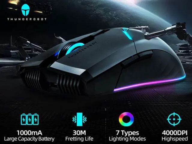 Alt view image 2 of 6 - ThundeRobot ML701 Wireless Gaming Mouse, Rechargeable Computer Gaming Mouse 5 Adjustable DP, 7 Color Light, 500Hz Polling Rate Gamer Mouse