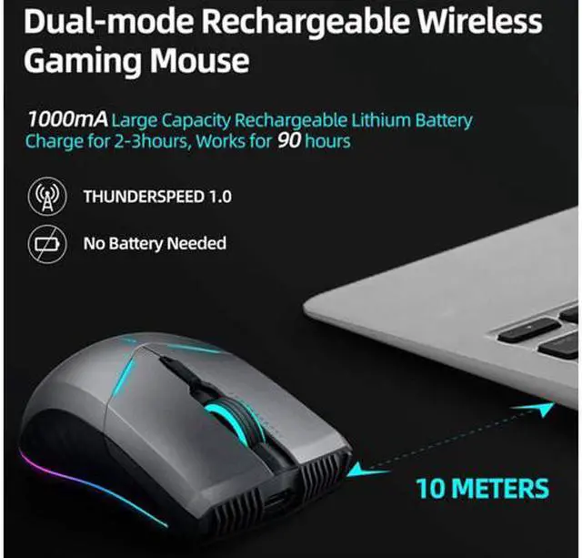 Alt view image 3 of 6 - ThundeRobot ML701 Wireless Gaming Mouse, Rechargeable Computer Gaming Mouse 5 Adjustable DP, 7 Color Light, 500Hz Polling Rate Gamer Mouse