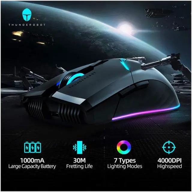 Main image of ThundeRobot ML701 Wireless Gaming Mouse, Rechargeable Computer Gaming Mouse 5 Adjustable DPI, Power Saving Mode Wireless Mouse for Laptop/PC/Notebook,7 Color Light, 500Hz Polling Rate Gamer Mouse