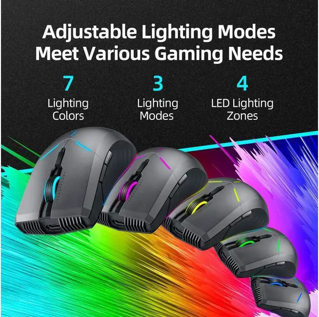 Alt view image 6 of 7 - ThundeRobot ML701 Wireless Gaming Mouse, Rechargeable Computer Gaming Mouse 5 Adjustable DPI, Power Saving Mode Wireless Mouse for Laptop/PC/Notebook,7 Color Light, 500Hz Polling Rate Gamer Mouse