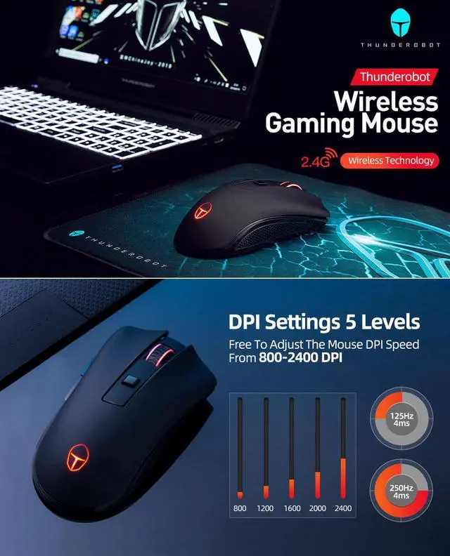 Alt view image 5 of 7 - ThundeRobot Wireless Mouse with 5 Adjustable DPI, 2.4G USB Cordless Mouse For Laptop PC Windows Mac, Nano Receiver Gamer Wireless Computer Mouse works with 1AA Battery(Not Included), Extra Long Range
