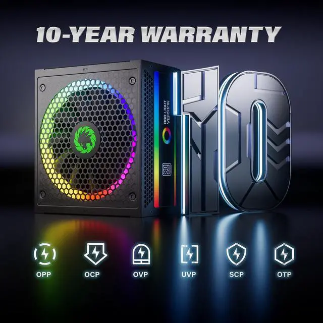 Alt view image 5 of 6 - GAMEMAX 1300W Power Supply, ATX 3.0 & PCIE 5.0 Ready, 80+ Platinum Certified, Addressable RGB with 5V Motherboard Sync, 105°C-Rated Japanese Capacitors, Fully Modular, 10 Year Warranty, RGB-1300