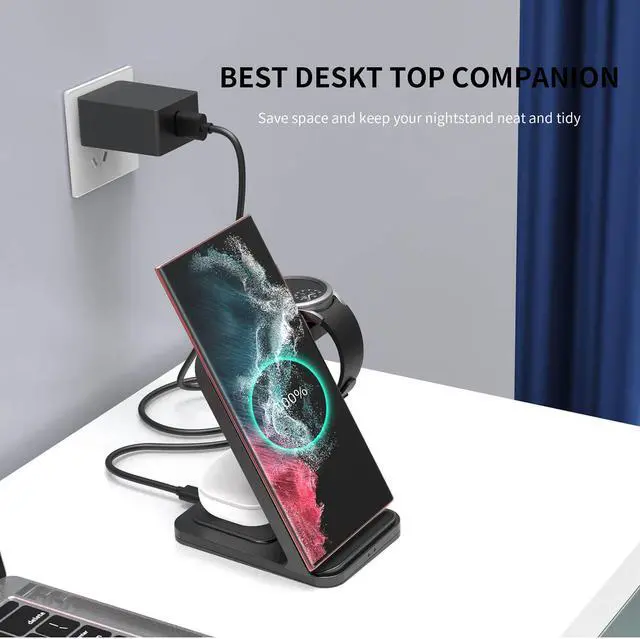 Alt view image 3 of 7 - Wireless Charger,3in1 Wireless Charging Station for Samsung Galaxy Phone/Watch/Buds, Fit for Galaxy S22 ultra/Note 20/Note 10/S21/S20, Galaxy Watch 4/3, Active 2/1, Galaxy Buds/Pro/+/Live