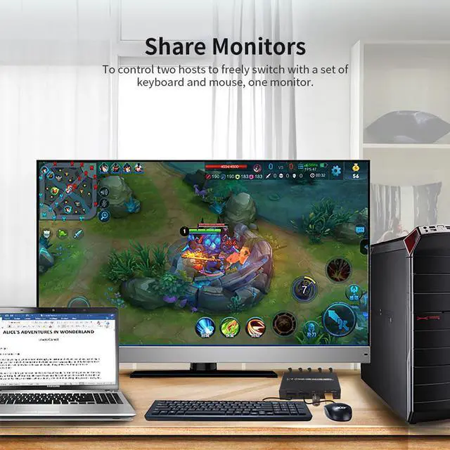 Alt view image 5 of 7 - AIMOS AM-KVM 201CL 2-in-1 HDMI/USB KVM Switch Support HD 2K*4K 2 Hosts Share 1 Monitor/Keyboard& Mouse Set