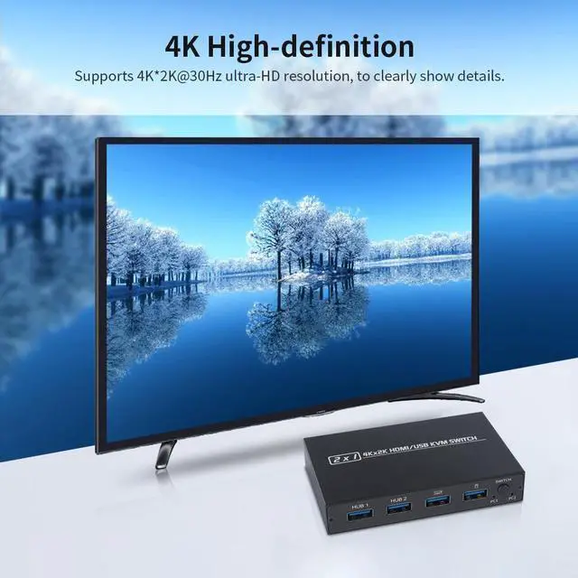 Alt view image 3 of 7 - AIMOS AM-KVM 201CL 2-in-1 HDMI/USB KVM Switch Support HD 2K*4K 2 Hosts Share 1 Monitor/Keyboard& Mouse Set
