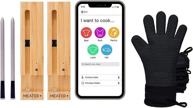 Meater Plus, Set of 2, Meat Thermometer, 165ft Wireless Long Range,  Bluetooth Connectivity for Oven, Grill, Kitchen, BBQ