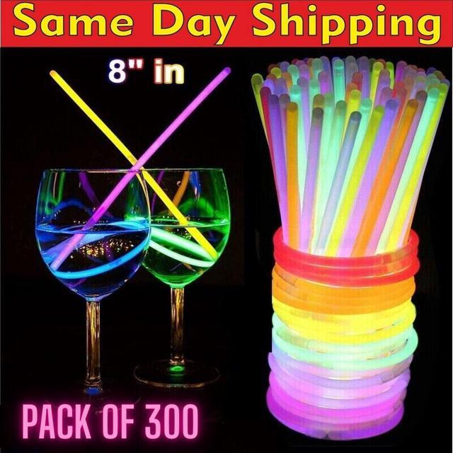 Glow Sticks Bulk 300 Count - 8 Glow In the Dark Light Sticks - Party  Favors & Supplies for Camping, Raves & Birthday Parties 