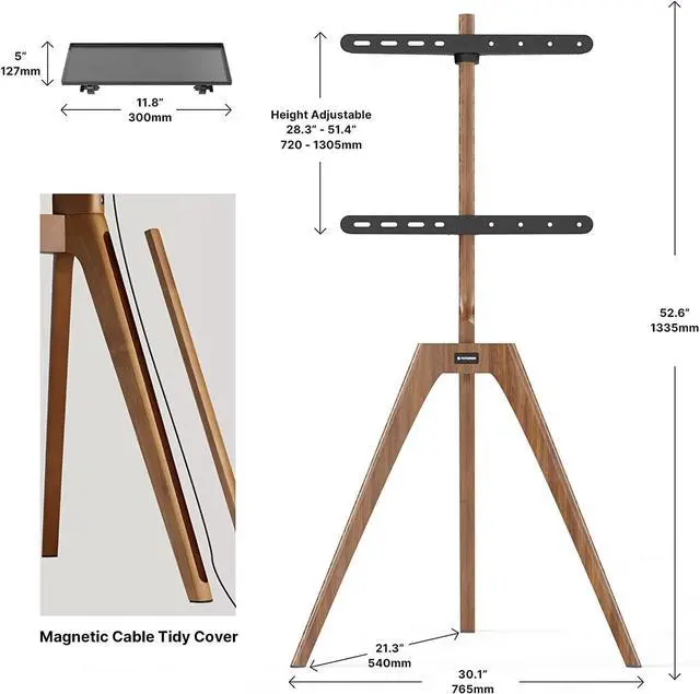 Alt view image 4 of 7 - PUTORSEN Solid Wood Easel TV Stand with Media Shelf for 45-65 Inch TVs