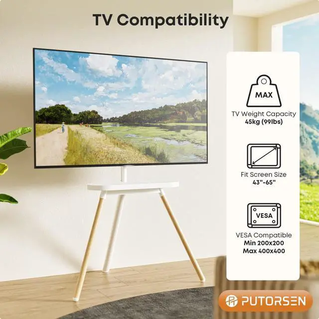 Alt view image 2 of 6 - PUTORSEN Easel TV Floor Stand for Most 43 to 65 Inch Screens with Tray