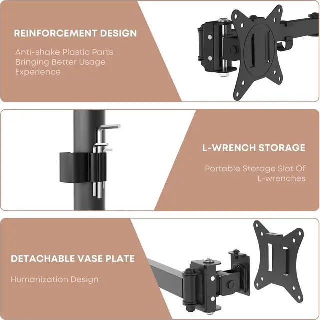 Alt view image 5 of 6 - PUTORSEN Triple Monitor Mount for 3 Screens up to 24 Inches