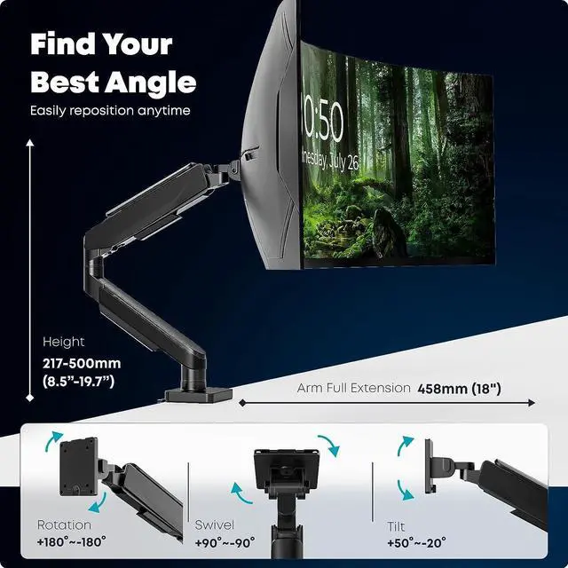 Alt view image 4 of 7 - PUTORSEN 17-49 inch Premium Aluminum Single Monitor Arm