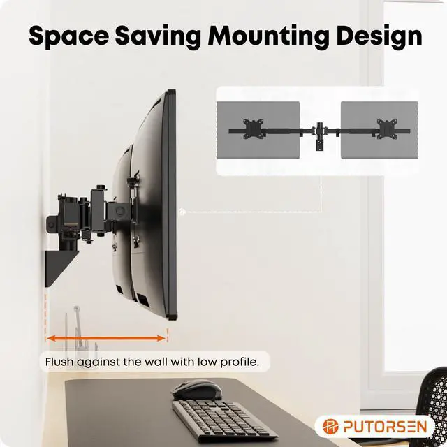 Alt view image 3 of 7 - PUTORSEN Ultra Wide 24-38 Inch Dual Monitor Wall Mount