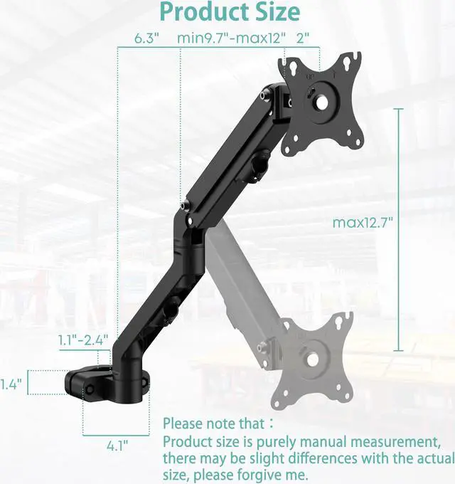 Alt view image 3 of 7 - PUTORSEN Height Adjustable Pole Mount Monitor Arm for 17"-27" Screens with Mechanical Spring