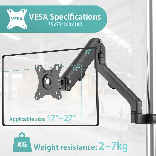 Alt view image 2 of 7 - PUTORSEN Height Adjustable Pole Mount Monitor Arm for 17"-27" Screens with Mechanical Spring