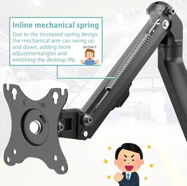Alt view image 4 of 7 - PUTORSEN Height Adjustable Pole Mount Monitor Arm for 17"-27" Screens with Mechanical Spring