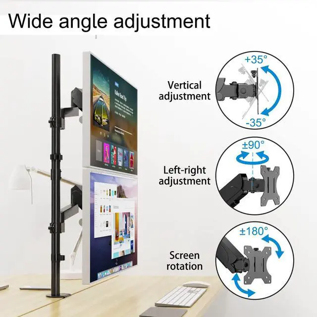 Alt view image 5 of 7 - PUTORSEN Built-in Mechanical Spring Dual Monitor Vertical Stacked Desk Mount Stand Fits 2 Screens up to 32 inches