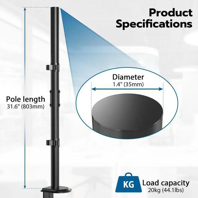 Alt view image 2 of 7 - PUTORSEN Extra Tall Sturdy Center Pole for Monitor Arm Mount 31.9inches