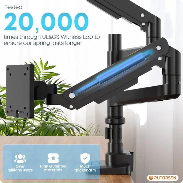 Alt view image 4 of 7 - PUTORSEN 17-49 inch Premium Aluminum Heavy Duty Dual Monitor Arm for Ultrawide Screens up to 44lbs, Vertical Stacked Dual Monitor Desk Mount, Full Motion Dual Vertical Monitor Mount, VESA 75/100,Black