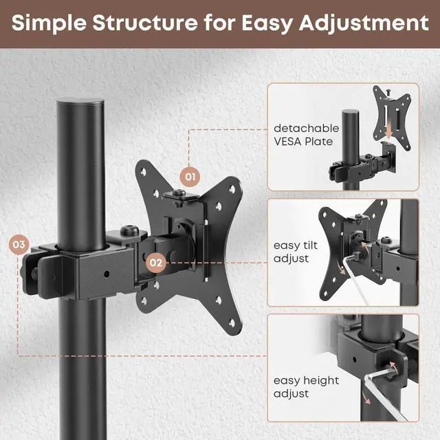 Alt view image 3 of 7 - PUTORSEN Single Monitor Desk Mount for 13-35 Inch Monitor and TV, up to 22 lbs, Ultrawide Monitor Arm Mount for Flat Curved Computer & TV Screen with VESA 75×75 to 200×200, with Cable Clips (66-201)