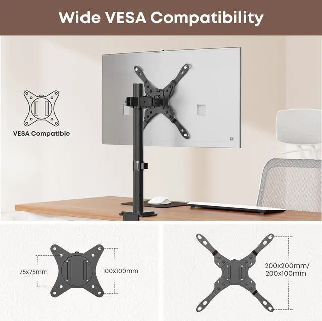 Alt view image 6 of 7 - PUTORSEN Single Monitor Desk Mount for 13-35 Inch Monitor and TV, up to 22 lbs, Ultrawide Monitor Arm Mount for Flat Curved Computer & TV Screen with VESA 75×75 to 200×200, with Cable Clips (66-201)