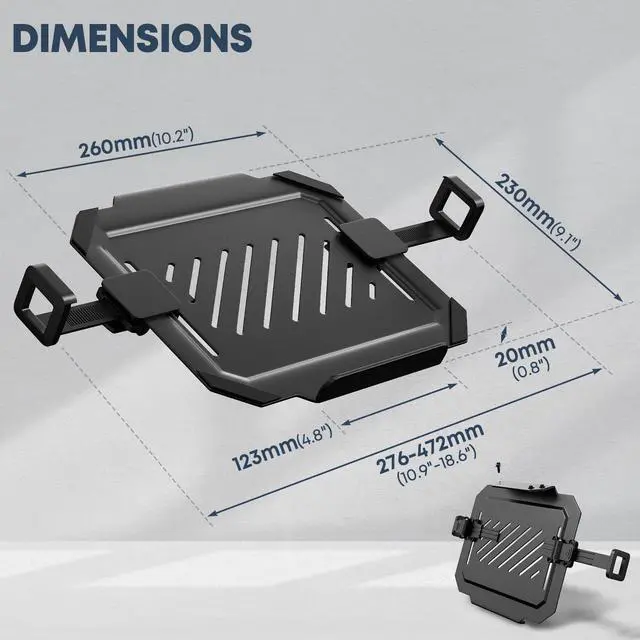 Alt view image 4 of 7 - PUTORSEN Laptop VESA Mount Tray Holder for Monitor Arms and Stands 75x75mm 100x100mm Clamp Notebook Adjustable 12 to 17 inch Black Universal