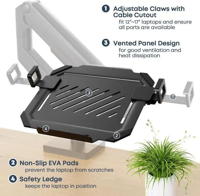 Alt view image 3 of 7 - PUTORSEN Laptop VESA Mount Tray Holder for Monitor Arms and Stands 75x75mm 100x100mm Clamp Notebook Adjustable 12 to 17 inch Black Universal