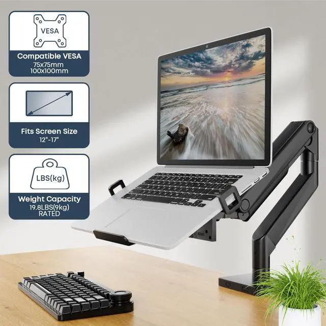 Alt view image 2 of 7 - PUTORSEN Laptop VESA Mount Tray Holder for Monitor Arms and Stands 75x75mm 100x100mm Clamp Notebook Adjustable 12 to 17 inch Black Universal