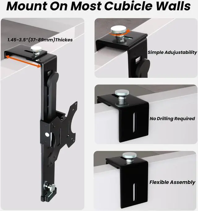 Alt view image 5 of 7 - PUTORSEN 13-35" Office Cubicle Monitor Mount, height-adjustable VESA mount, work cubicle wall mount, supports up to 12 kg, black