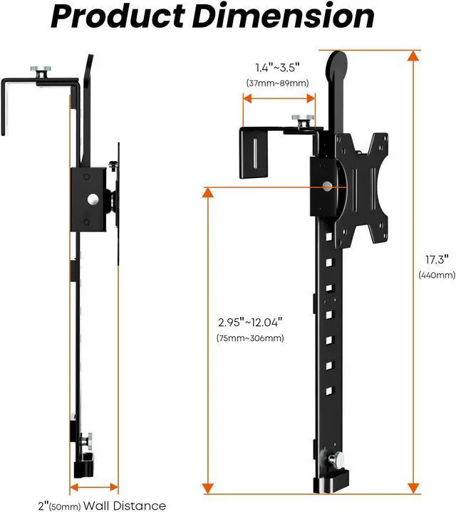 Alt view image 6 of 7 - PUTORSEN 13-35" Office Cubicle Monitor Mount, height-adjustable VESA mount, work cubicle wall mount, supports up to 12 kg, black
