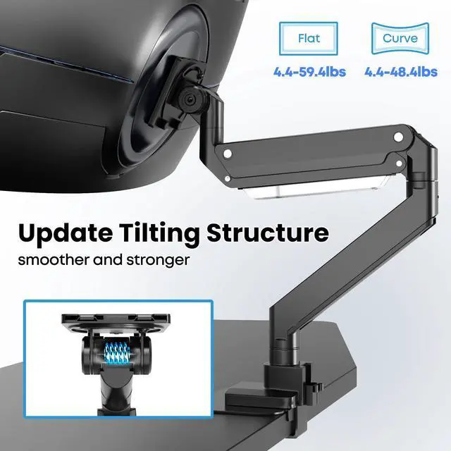 Alt view image 6 of 7 - PUTORSEN 17-57 Inch Ultrawide Monitor Arm and TV Desk Mount,up to 59.4 lbs, Premium Aluminum Single Monitor Arm Desk Mount with Gas Spring, Steel Reinforcement Plate