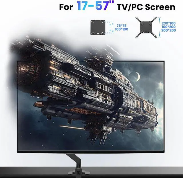 Alt view image 5 of 7 - PUTORSEN 17-57 Inch Ultrawide Monitor Arm and TV Desk Mount,up to 59.4 lbs, Premium Aluminum Single Monitor Arm Desk Mount with Gas Spring, Steel Reinforcement Plate