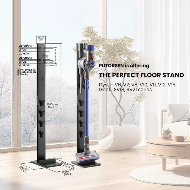 Alt view image 3 of 7 - PUTORSEN Premium Aluminum Vacuum Stand Storage Dock Dockings Station, for Dyson SV21 SV18 Gen5 V15 V12 V11 V10 V8 V7 V6 Cordless Stick Vacuum Cleaner & Accessary, Storage Bracket Organizer Rack