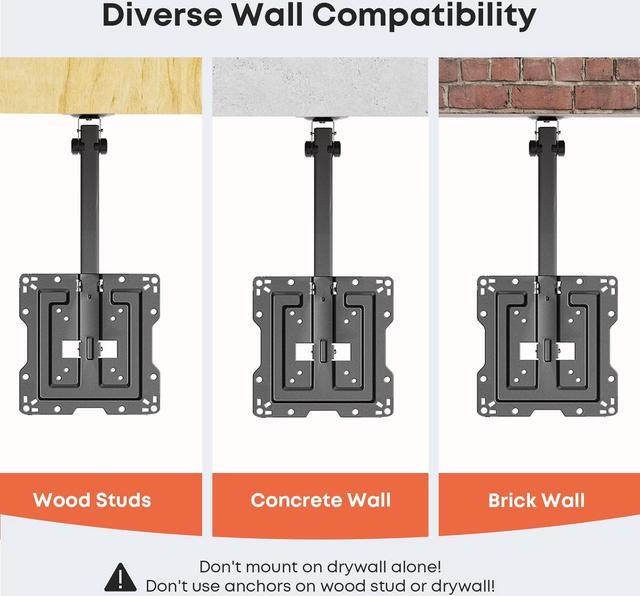 Alt view image 5 of 7 - PUTORSEN Manual Folding Ceiling TV Mount, Flip Down TV Mount for 19 to 50 inches TVs, Swivel and Height Adjustable Drop Down TV Mount for Flat & Pitched Roof, Max Load 44lbs, Max VESA 200x200