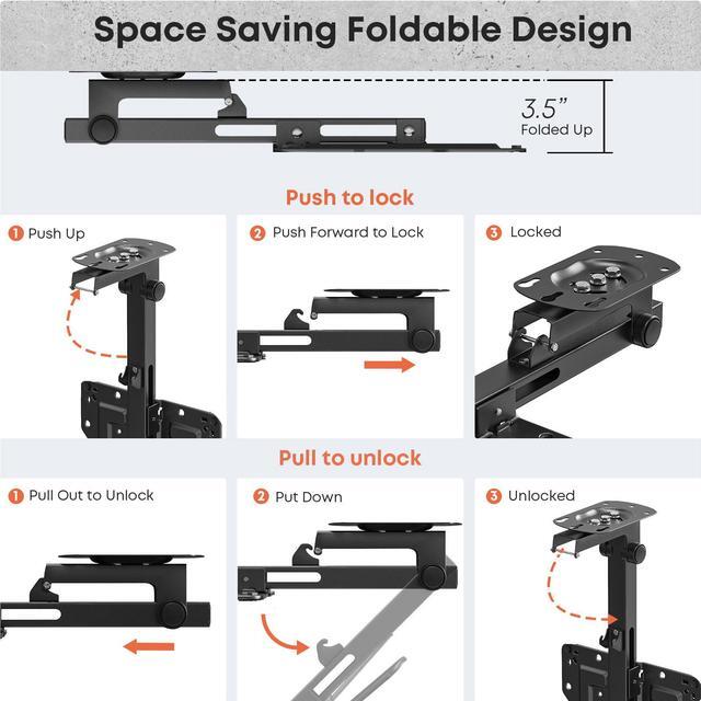 Alt view image 4 of 7 - PUTORSEN Manual Folding Ceiling TV Mount, Flip Down TV Mount for 19 to 50 inches TVs, Swivel and Height Adjustable Drop Down TV Mount for Flat & Pitched Roof, Max Load 44lbs, Max VESA 200x200