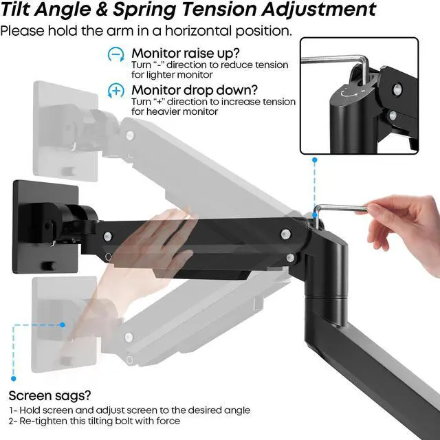 Alt view image 6 of 7 - PUTORSEN Premium Heavy Duty Monitor Arm for 17 to 49 inch Screens up to 44lbs, Fully Adjustable Ultrawide Single Clamp-on Desk Mount Stand