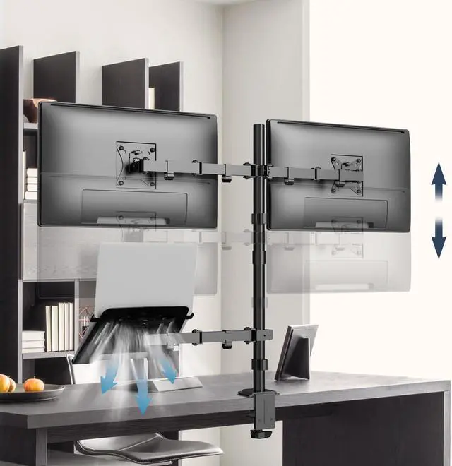 Alt view image 7 of 7 - PUTORSEN Dual Monitor Stand and Laptop Mount Fit Two 17 to 32 Inch Monitor and 10 to 15 Inch Laptop,Extra Tall Adjustable Stand,19.8 lbs Weight Capacity per Arm,Black