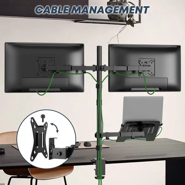Alt view image 6 of 7 - PUTORSEN Dual Monitor Stand and Laptop Mount Fit Two 17 to 32 Inch Monitor and 10 to 15 Inch Laptop,Extra Tall Adjustable Stand,19.8 lbs Weight Capacity per Arm,Black