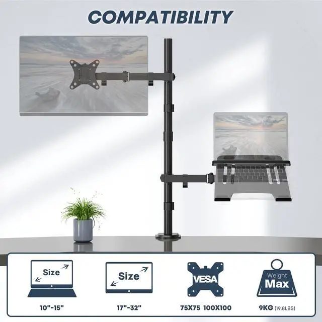 Alt view image 2 of 7 - PUTORSEN Laptop and Monitor Mount Stand Fits 1 Monitor up to 32 and 1 Laptop up to 15