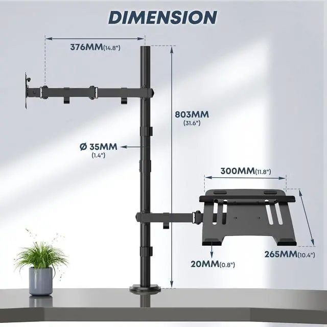 Alt view image 4 of 7 - PUTORSEN Laptop and Monitor Mount Stand Fits 1 Monitor up to 32 and 1 Laptop up to 15