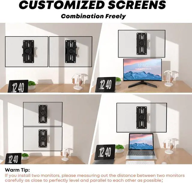 Alt view image 6 of 7 - PUTORSEN Premium Height Adjustable Monitor Wall Mount up to 35 inch Ultrawide Screens, Low Profile VESA Wall Mount Monitor Holds up to 22lbs, Full Motion Computer Monitor Mount Wall, VESA 75/100,Black