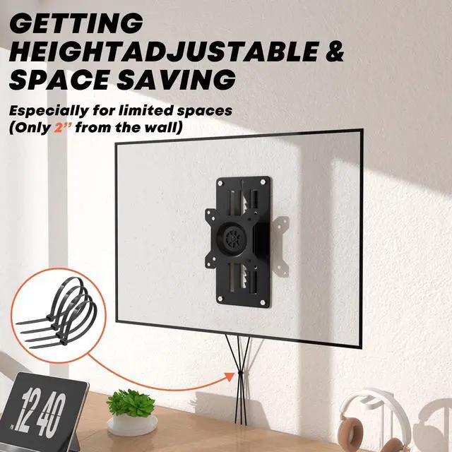 Alt view image 5 of 7 - PUTORSEN Premium Height Adjustable Monitor Wall Mount up to 35 inch Ultrawide Screens, Low Profile VESA Wall Mount Monitor Holds up to 22lbs, Full Motion Computer Monitor Mount Wall, VESA 75/100,Black