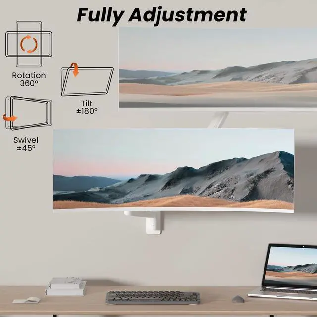 Alt view image 4 of 7 - PUTORSEN 17-49 inch Premium Ultrawide Monitor Wall Mount, Heavy Duty Single Wall Mount Monitor Arm up to 44lbs