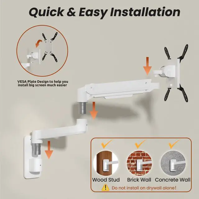 Alt view image 6 of 7 - PUTORSEN 17-49 inch Premium Ultrawide Monitor Wall Mount, Heavy Duty Single Wall Mount Monitor Arm up to 44lbs