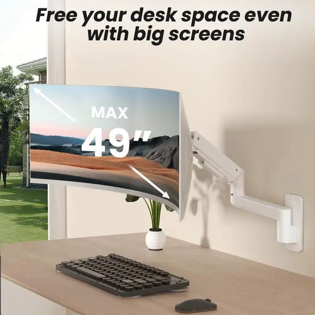 Alt view image 2 of 7 - PUTORSEN 17-49 inch Premium Ultrawide Monitor Wall Mount, Heavy Duty Single Wall Mount Monitor Arm up to 44lbs