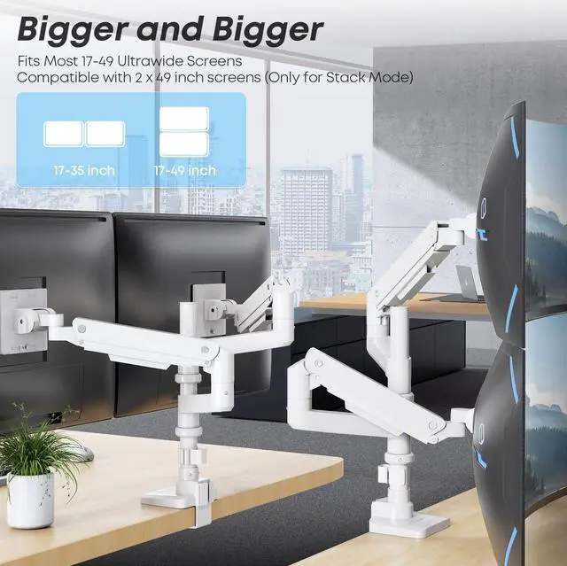 Alt view image 2 of 7 - PUTORSEN 17-49Premium Aluminum Heavy Duty Dual Monitor Arm for Ultrawide Screens up to 44lbs