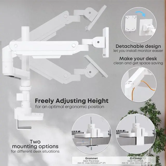 Alt view image 6 of 7 - PUTORSEN 17-49Premium Aluminum Heavy Duty Dual Monitor Arm for Ultrawide Screens up to 44lbs
