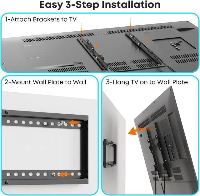 Alt view image 6 of 7 - PUTORSEN Tilting TV Wall Mount for Most 37-80'' TVs, up to 165lbs, 8° Tilting for Better Viewing, Wall Mount TV Bracket with Quick Lock and Release, Max VESA 600 * 400mm, Fits 16"/18"/24" Stud