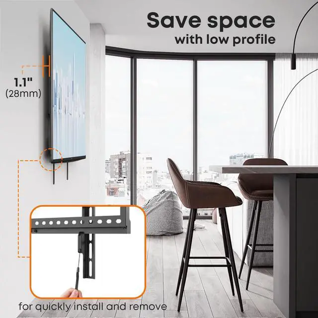 Alt view image 5 of 7 - PUTORSEN Tilting TV Wall Mount for Most 37-80'' TVs, up to 165lbs, 8° Tilting for Better Viewing, Wall Mount TV Bracket with Quick Lock and Release, Max VESA 600 * 400mm, Fits 16"/18"/24" Stud
